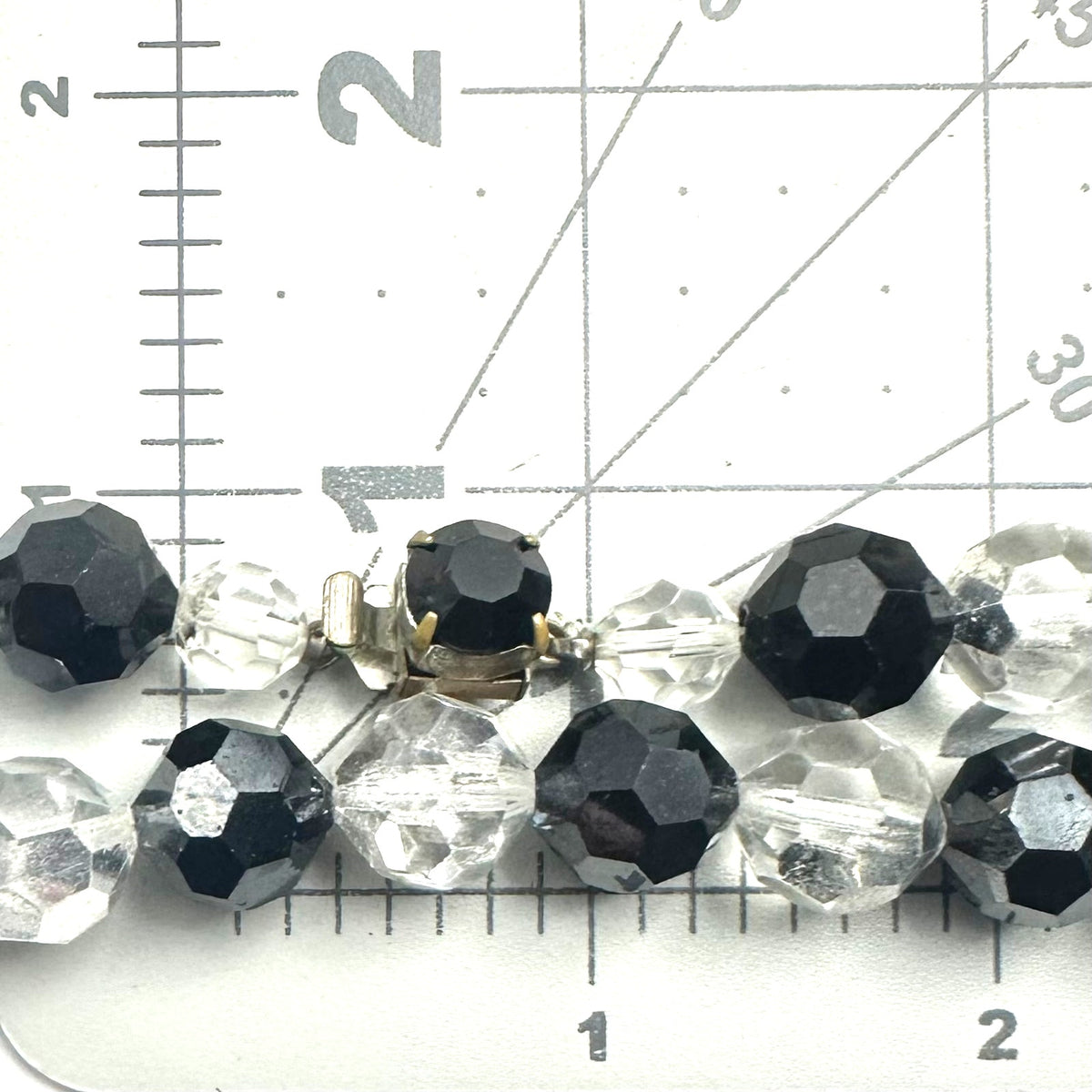 Vintage black silver comet argent clear faceted glass beads beaded 16" necklace