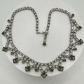 1940s 1950s vintage silver tone clear gray glass rhinestones swag necklace