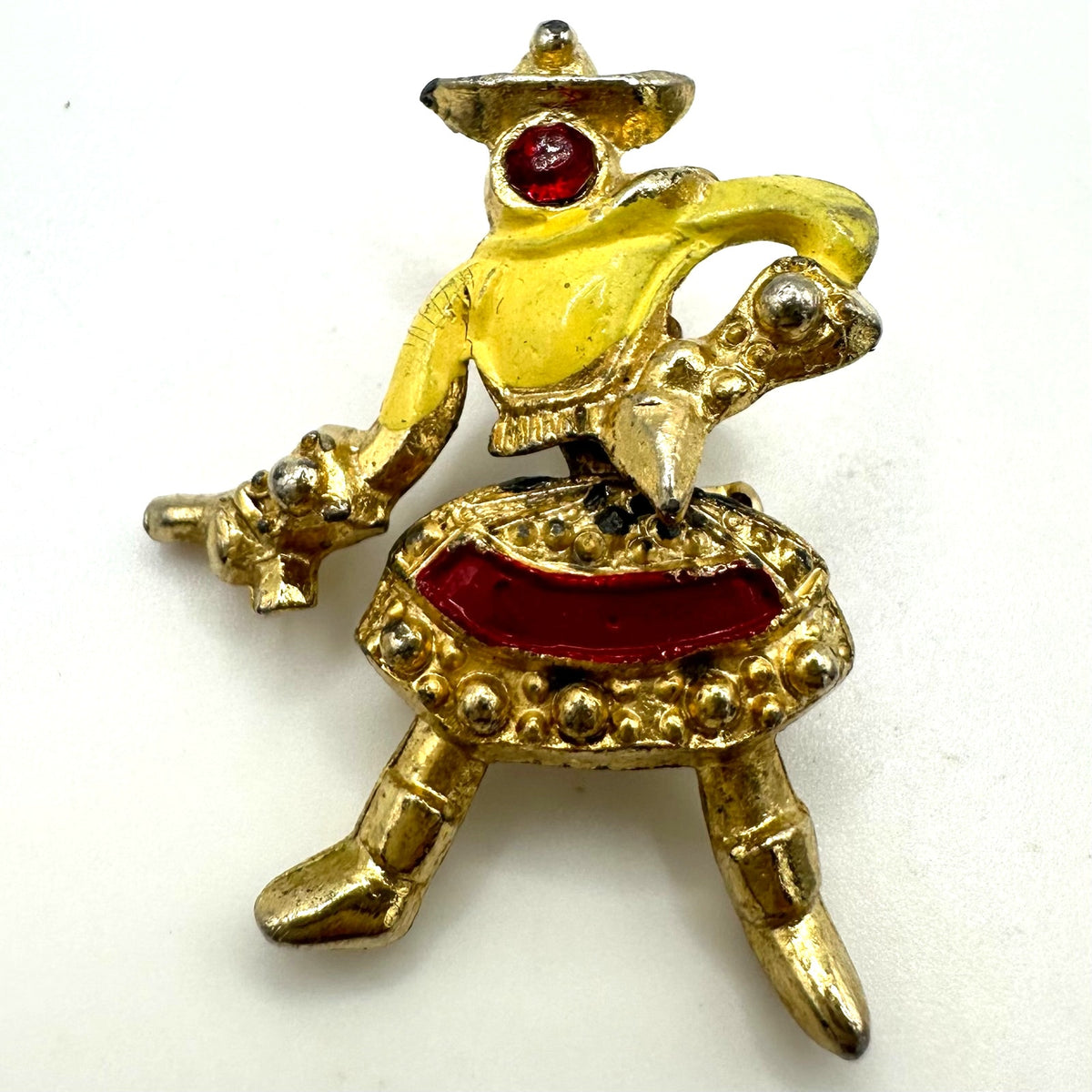 1940s vintage retro gold tone rhinestone enamel articulated figural brooch