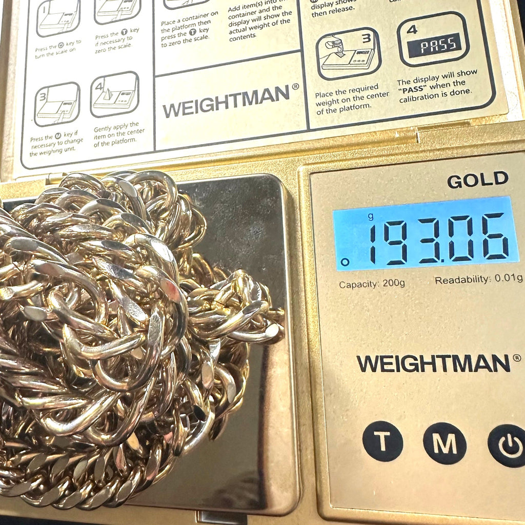 Vintage gold plated extra long 36" heavy 193g curb link unisex chain necklace
