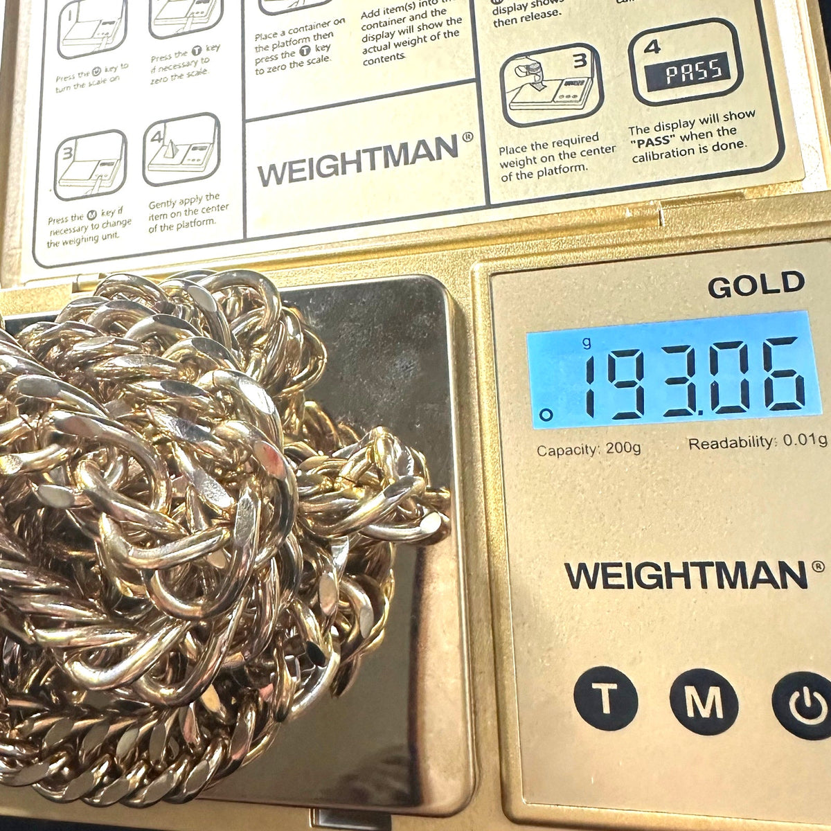 Vintage gold plated extra long 36" heavy 193g curb link unisex chain necklace