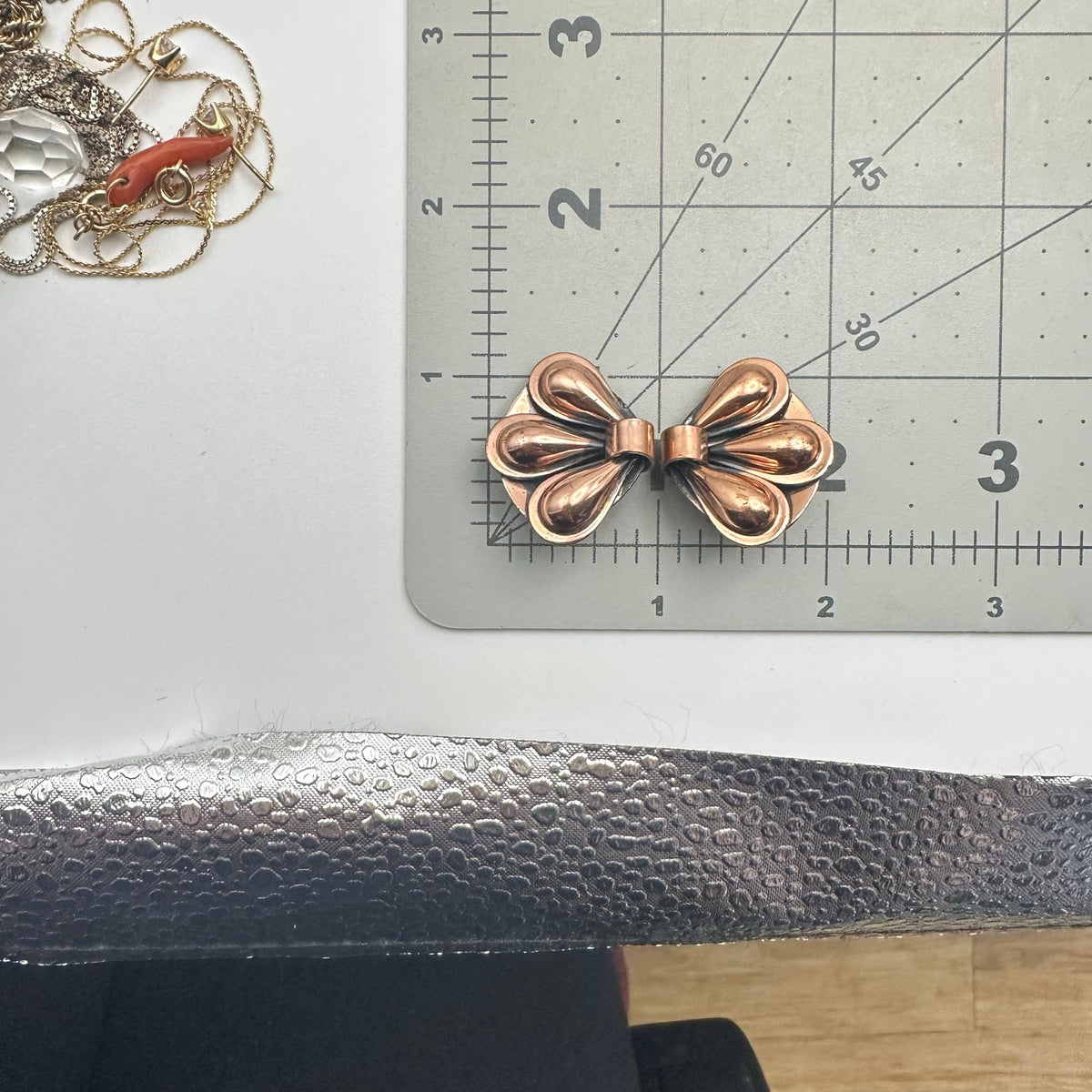 Ramé vintage solid copper modernist teardrop necklace clip on earrings set
