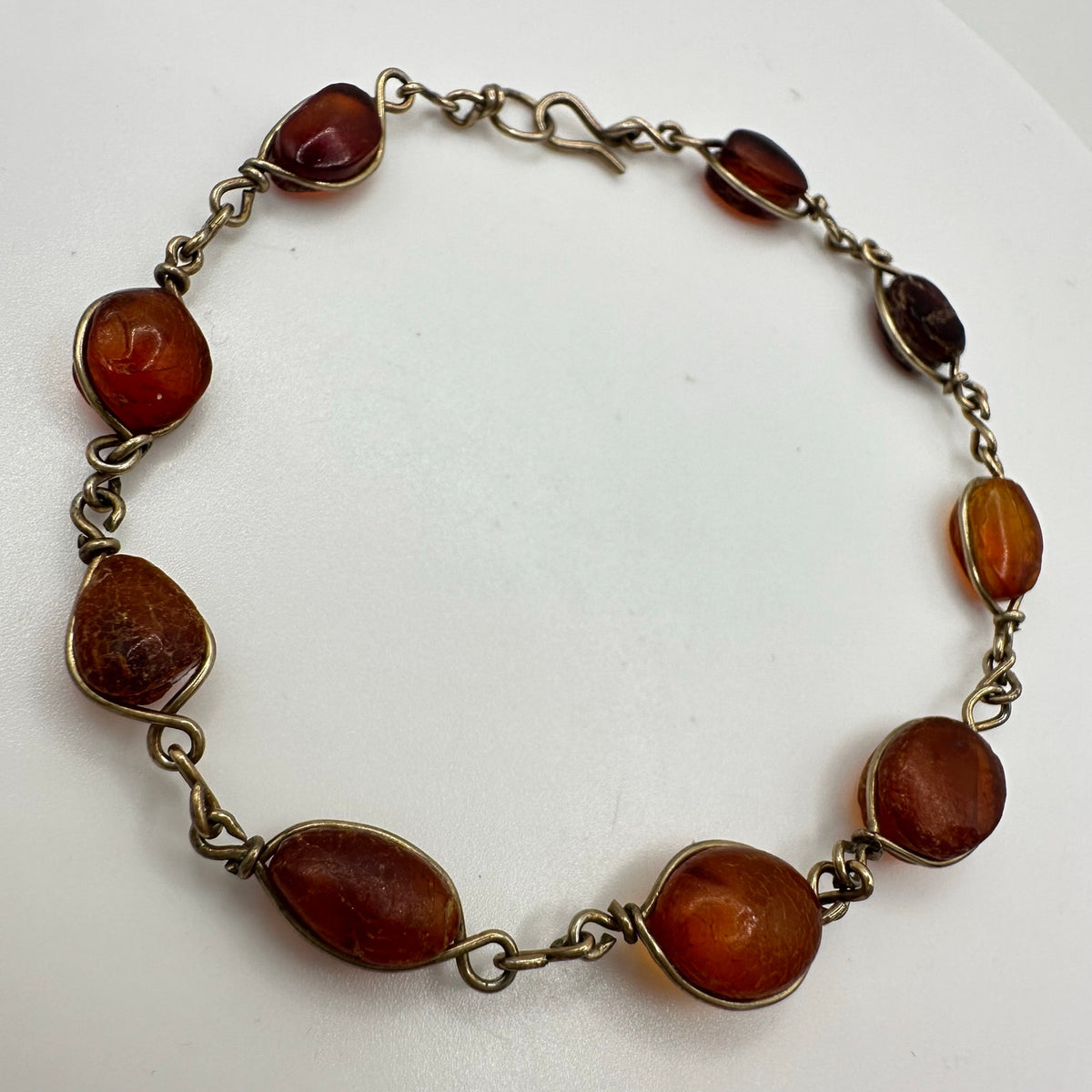 Vintage genuine Baltic amber graduated beads gold plated wire wrapped bracelet