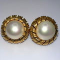 Majorica vintage gold tone white faux pearls round domed clip on earrings