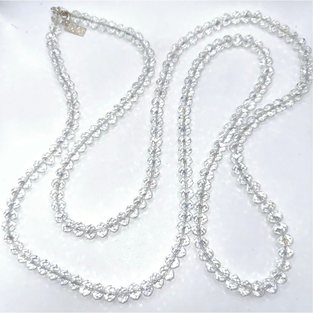 Shay Lowe clear faceted crystal glass beads beaded extra long 61” necklace