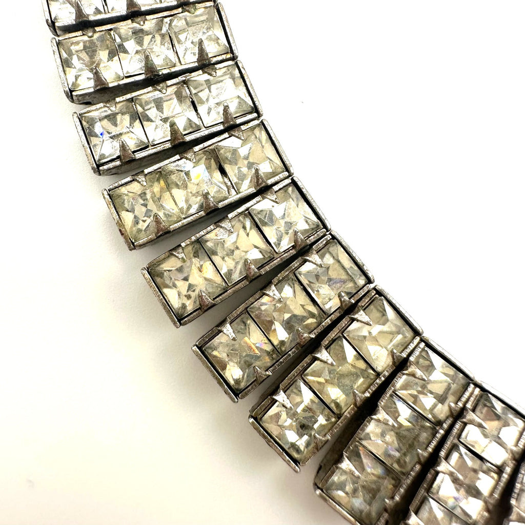 Antique Art Deco 1930s silver tone clear Czech glass rhinestones necklace