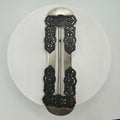Antique Victorian large silver pewter tone cut steel filigree slider belt buckle
