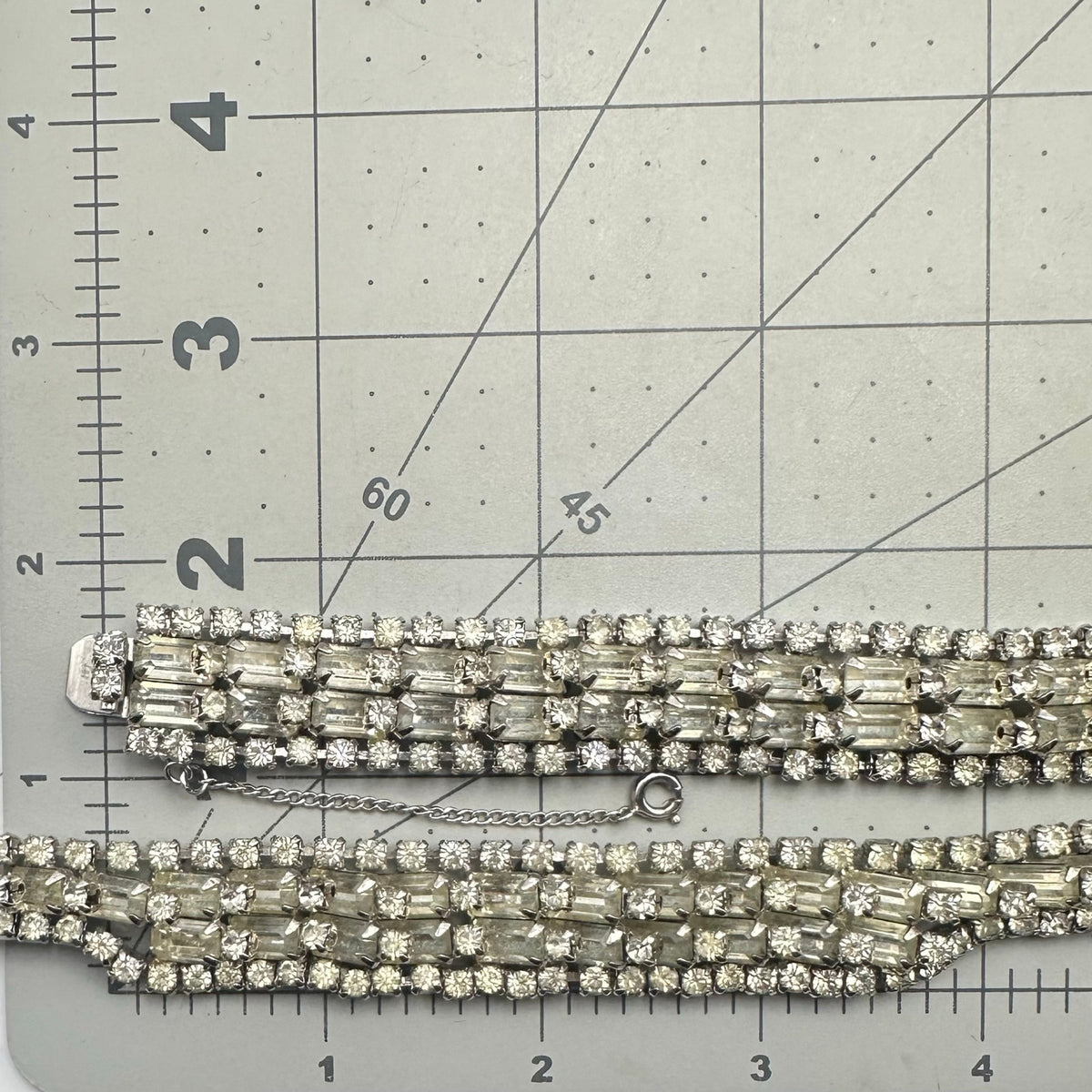 Vintage 1950s silver tone clear rhinestones tennis bracelet necklace parure