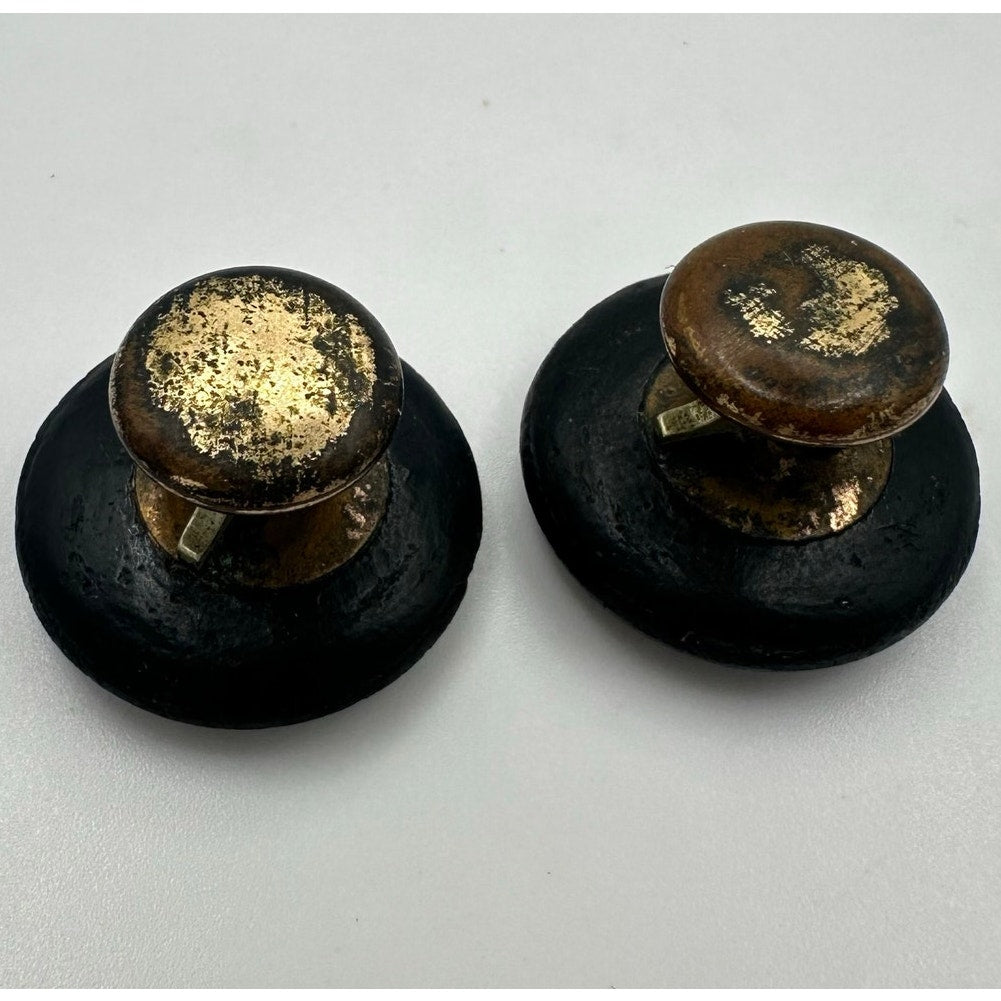 Antique Victorian gold filled black French jet glass mourning cufflinks buttons