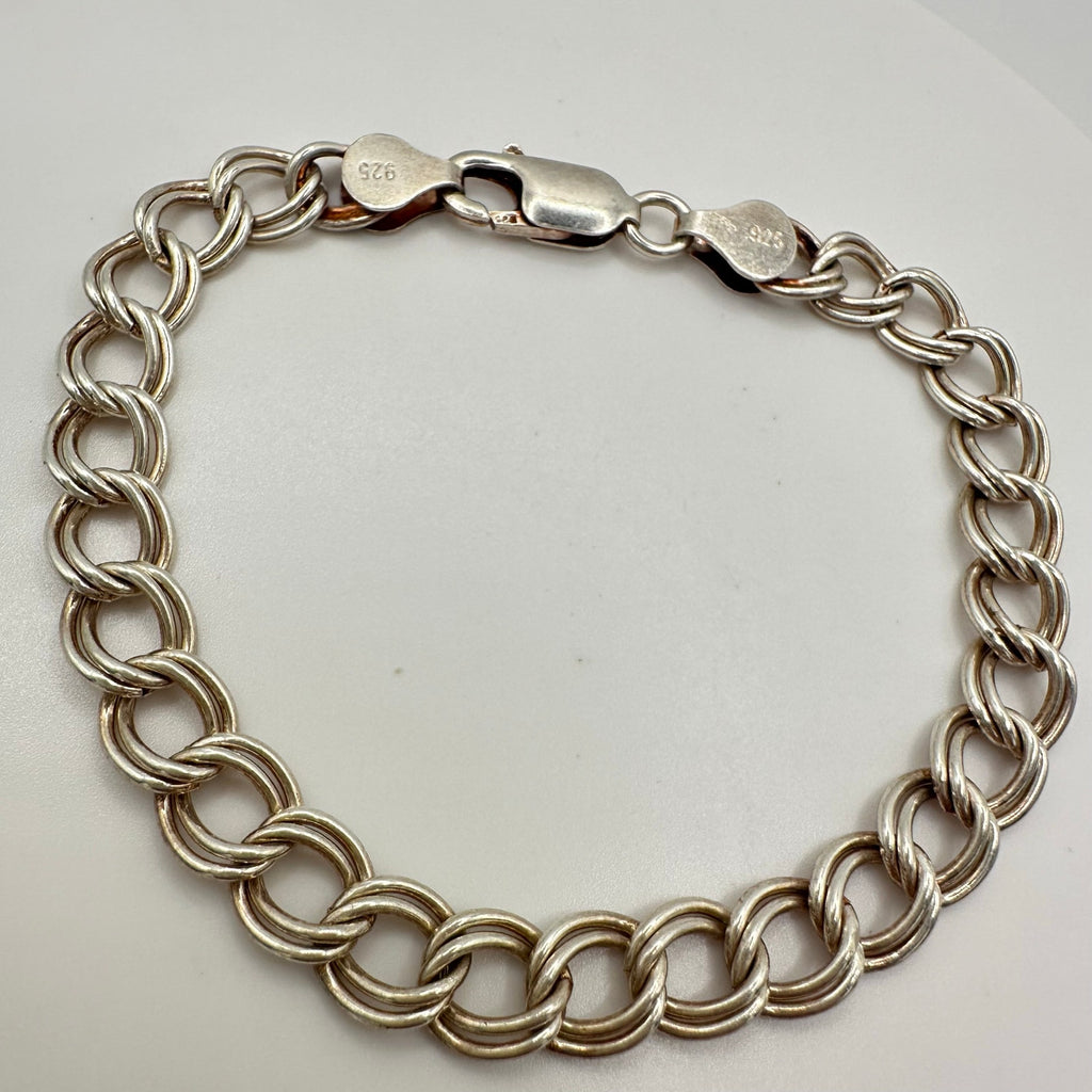925 sterling silver double curb link chain starter charm unisex bracelet 7.88"