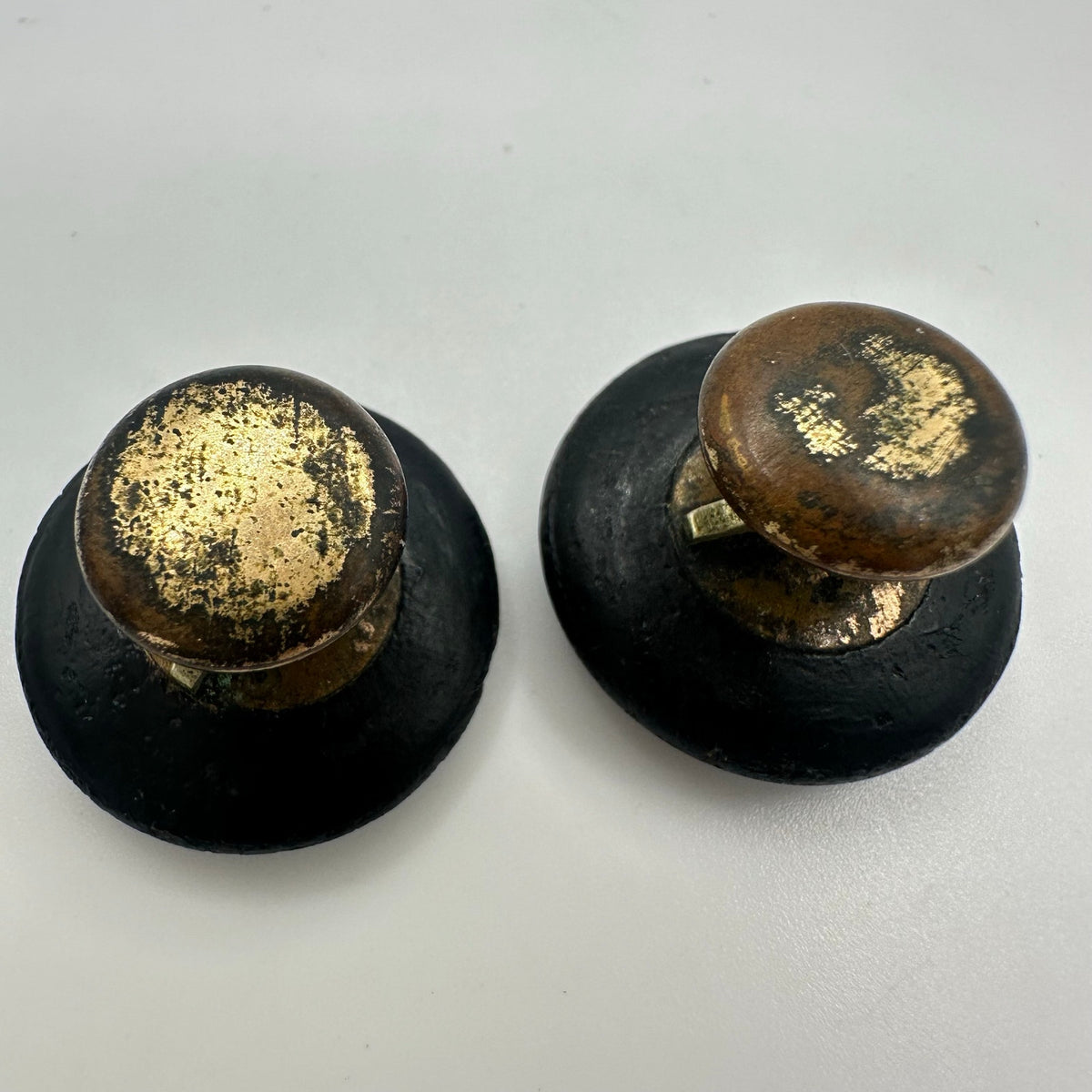 Antique Victorian gold filled black French jet glass mourning cufflinks buttons
