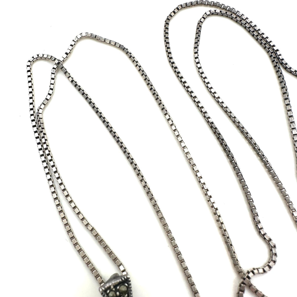 MD Thai 925 sterling silver black onyx marcasite pendant 24" box chain necklace