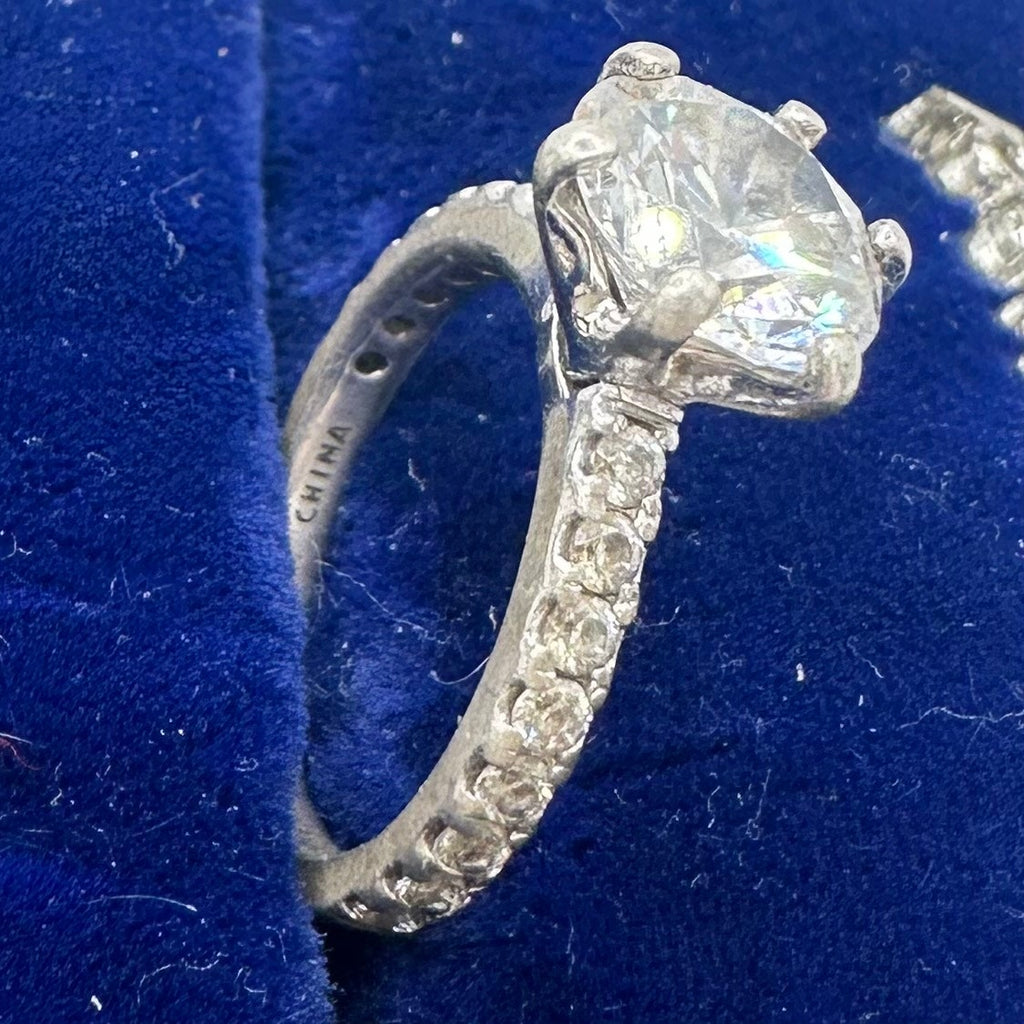 China 925 sterling silver cubic zirconia CZ half eternity solitaire ring size 4