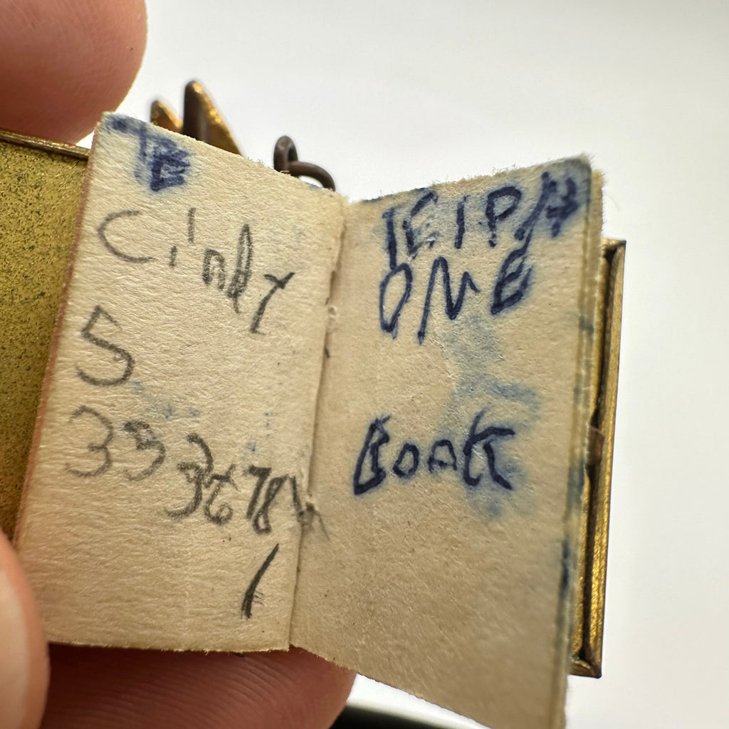 Rare 1920s Art Deco antique AT&T Telephone Numbers miniature book pendant brooch
