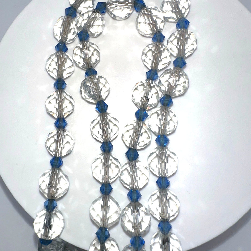 Antique Art Deco 1920s 1930s clear blue faceted Czech glass beads 22" necklace