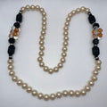 Vintage glass faux pearls black clear lucite beads beaded 32" necklace