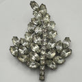 1940s 1950s vintage silver tone rhodium clear glass rhinestones leaf brooch