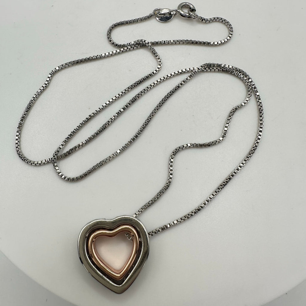 925 sterling silver rose gold cubic zirconia 18” double heart pendant necklace