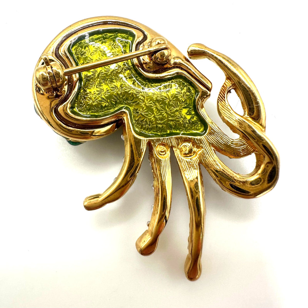 Swarovski Swan vintage gold plated Austrian crystal green enamel nautilus brooch
