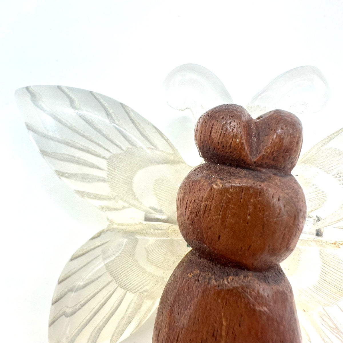1940s retro vintage clear carved lucite brown wood large butterfly figure brooch