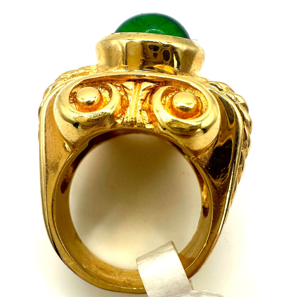 NWT Made in USA vintage gold plated green glass cabochon cocktail ring size 7