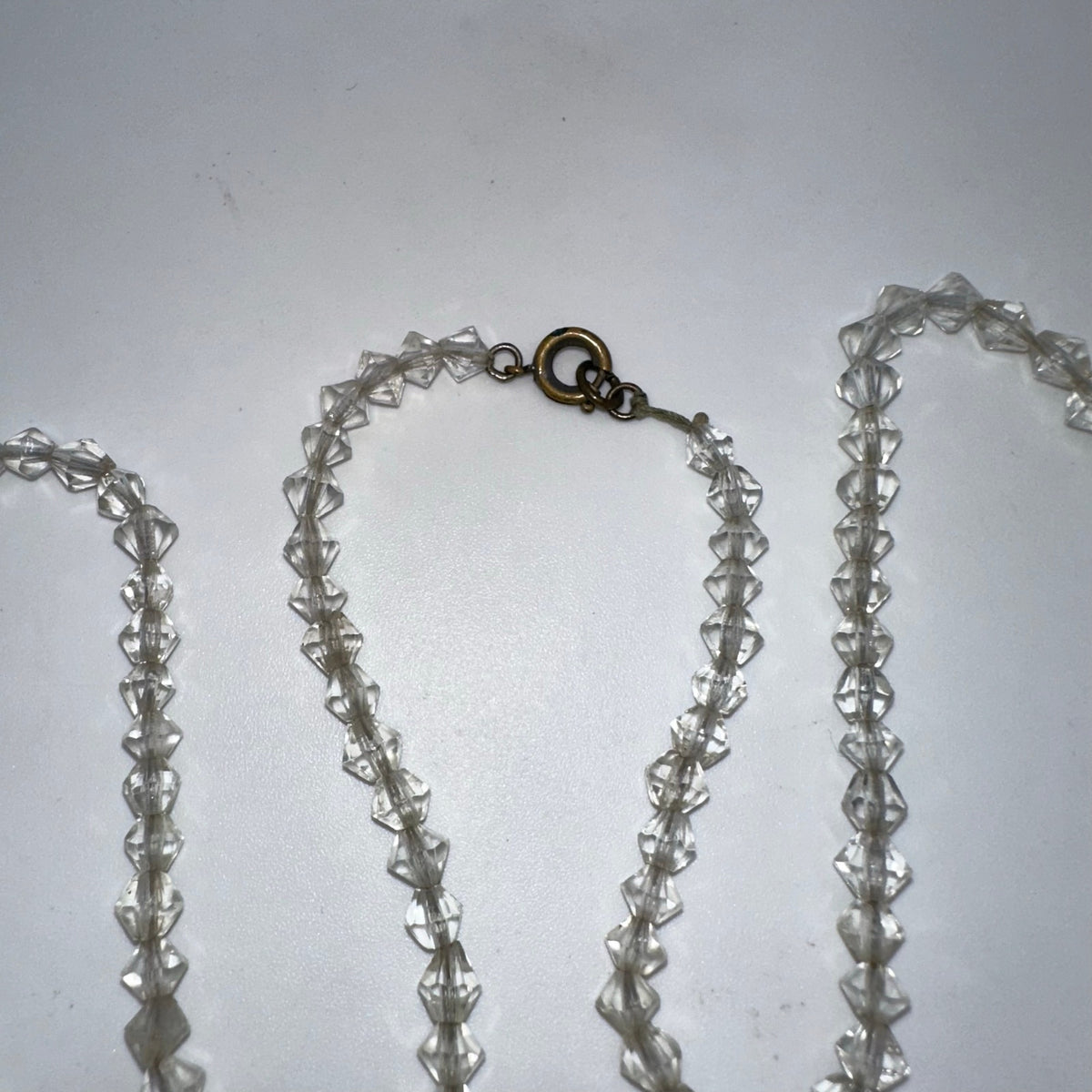Antique Art Deco 1930s clear peach Czech glass beads beaded graduated necklace