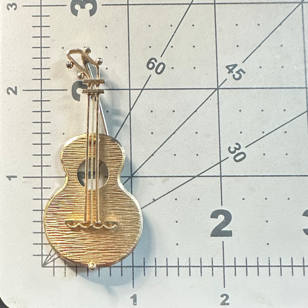 Krementz vintage 14kt yellow gold overlay plated large guitar brooch pin
