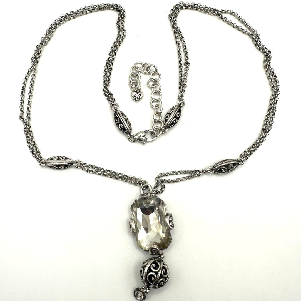 Brighton Compassionate Crystal silver plated double chain pendant necklace