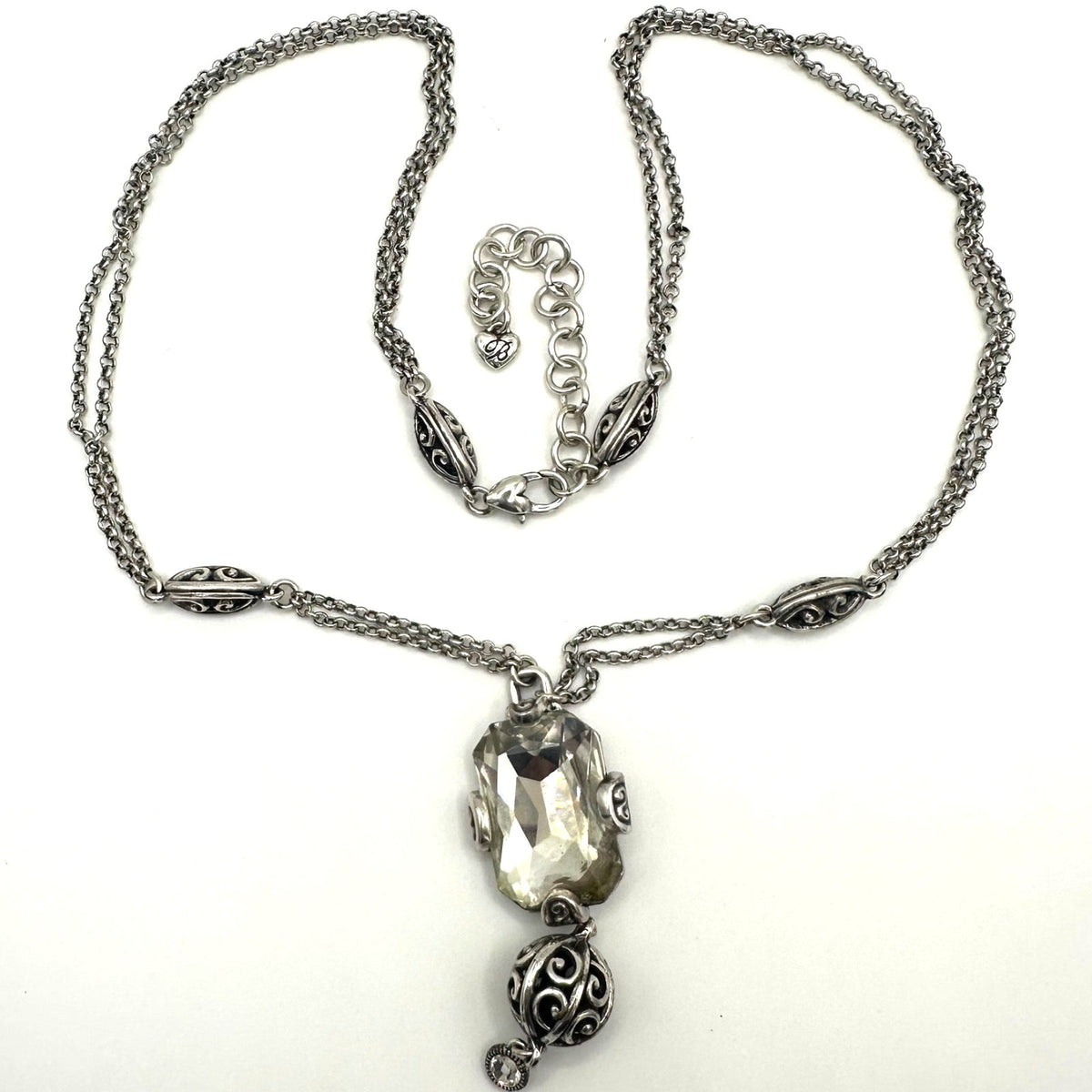 Brighton Compassionate Crystal silver plated double chain pendant necklace