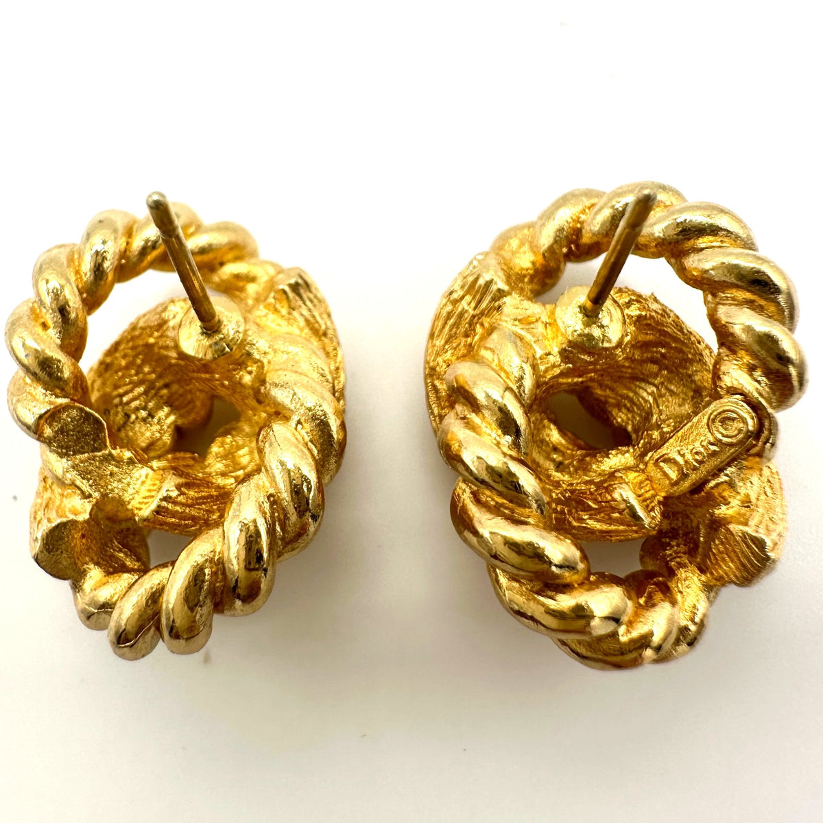 NWT Christian Dior gold plated twisted rope brooch knot post earrings in box