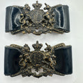 Set of 2 vintage British Military General heraldic patent leather bows buckles