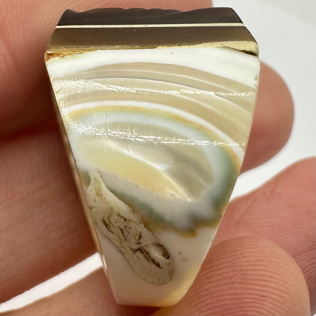 Vintage antique carved genuine abalone mother of pearl statement ring size 6.5