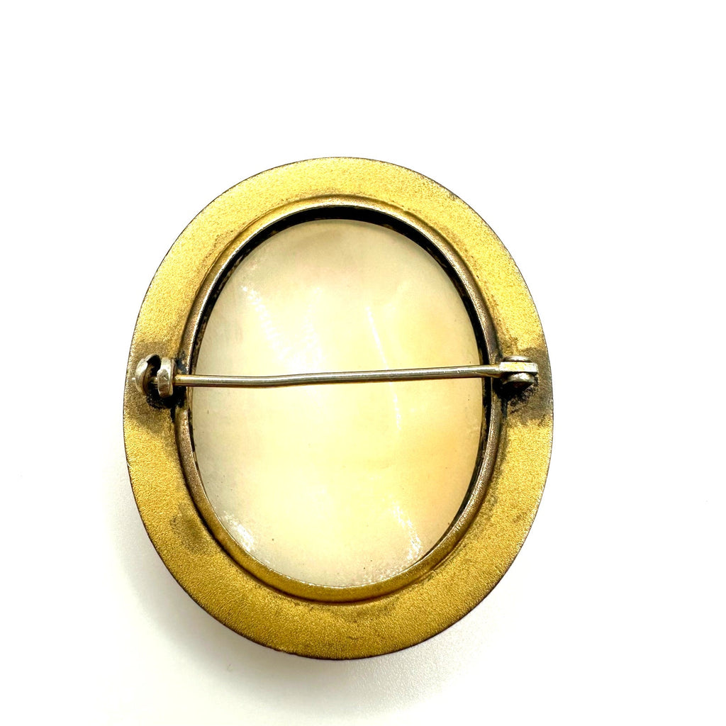 Antique Edwardian gold filled and gilt genuine carved shell cameo brooch