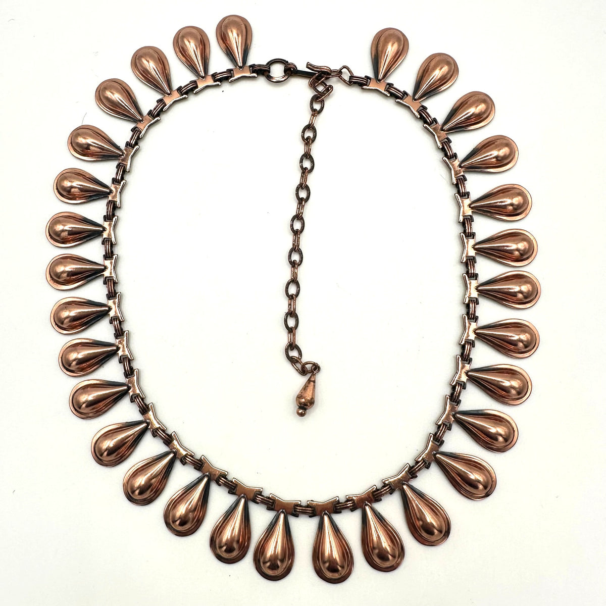 Ramé vintage solid copper modernist teardrop necklace clip on earrings set