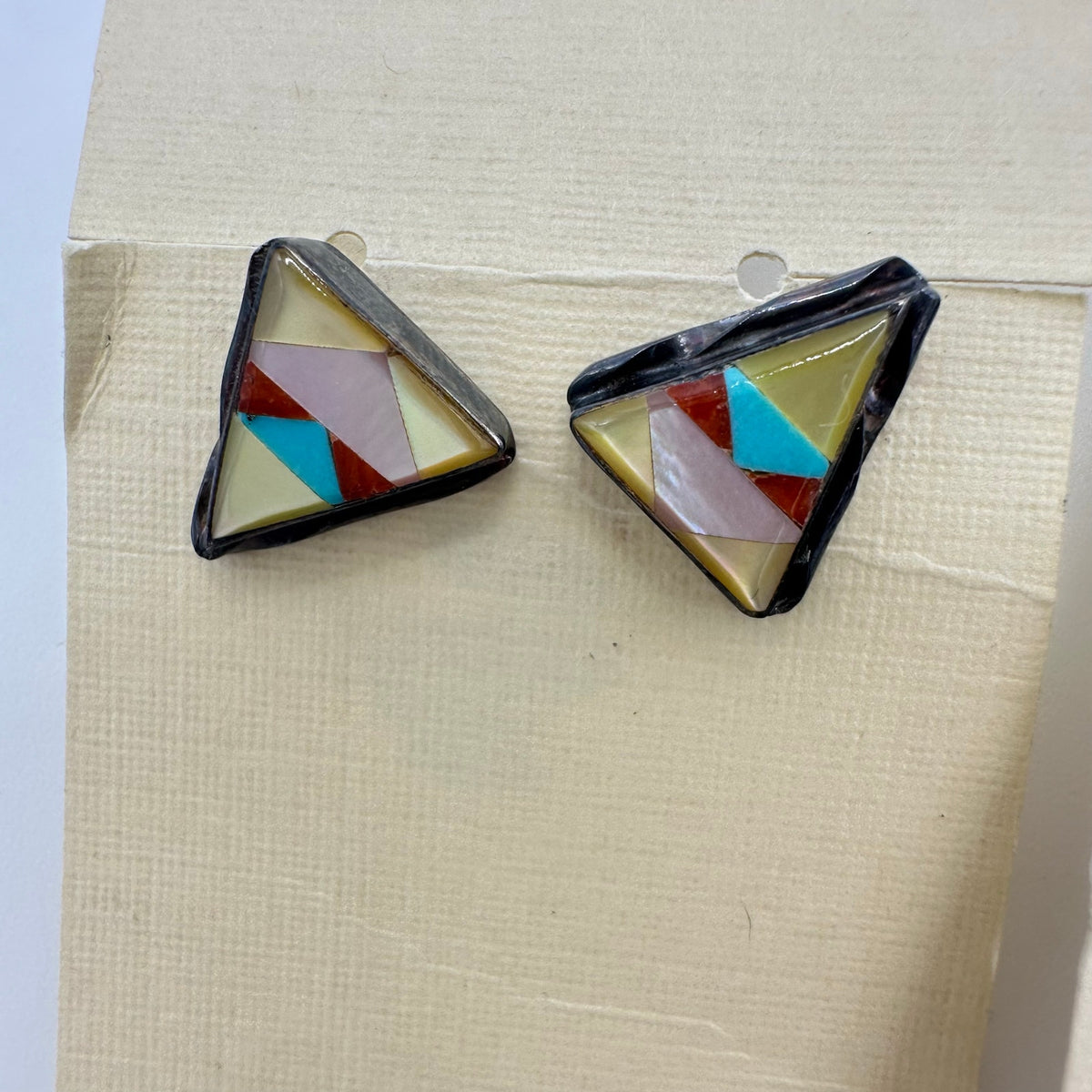 2 pairs vintage Zuni Native American sterling silver coral turquoise earrings