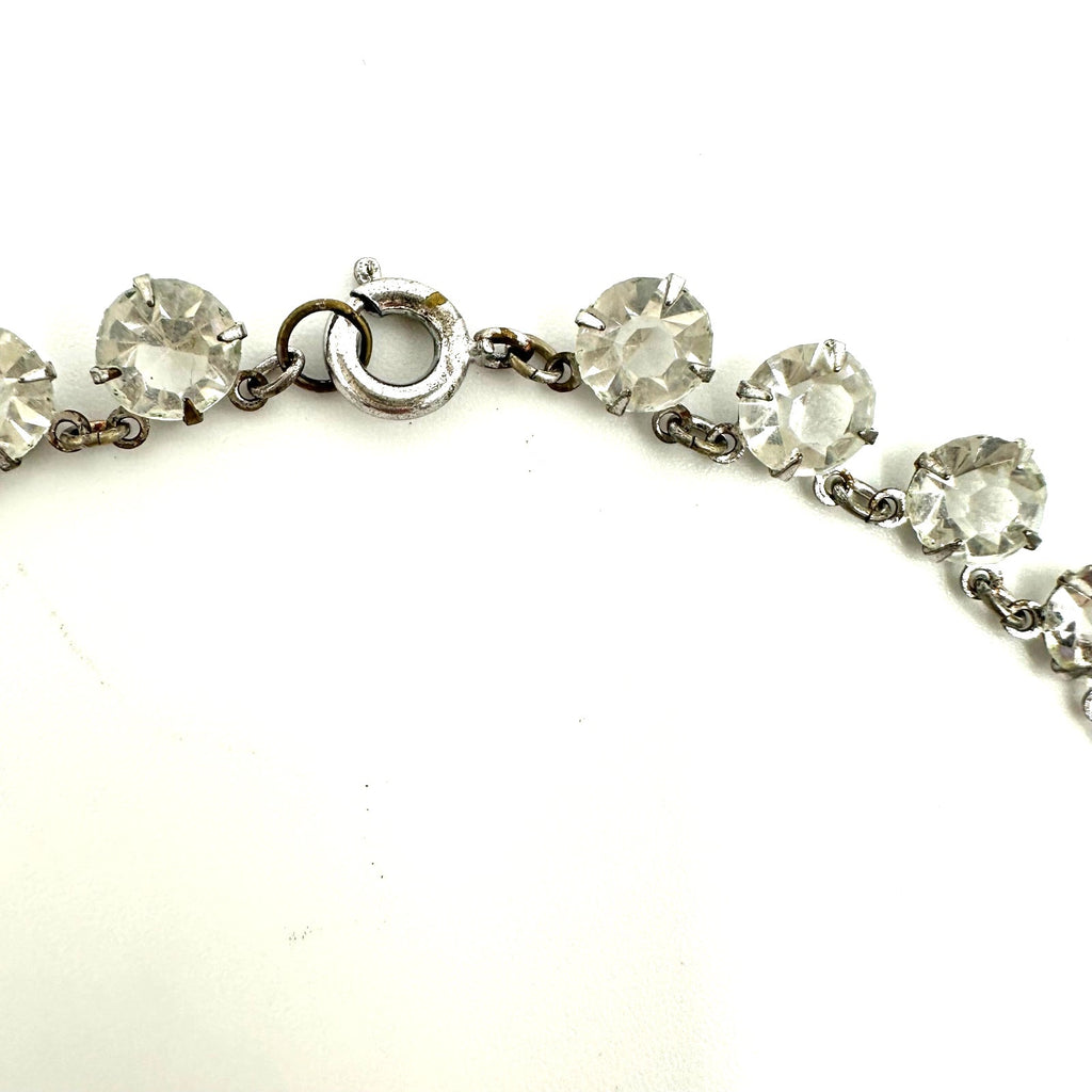 Antique Art Deco 1930s silver tone clear glass 7mm crystals rivière 15” necklace