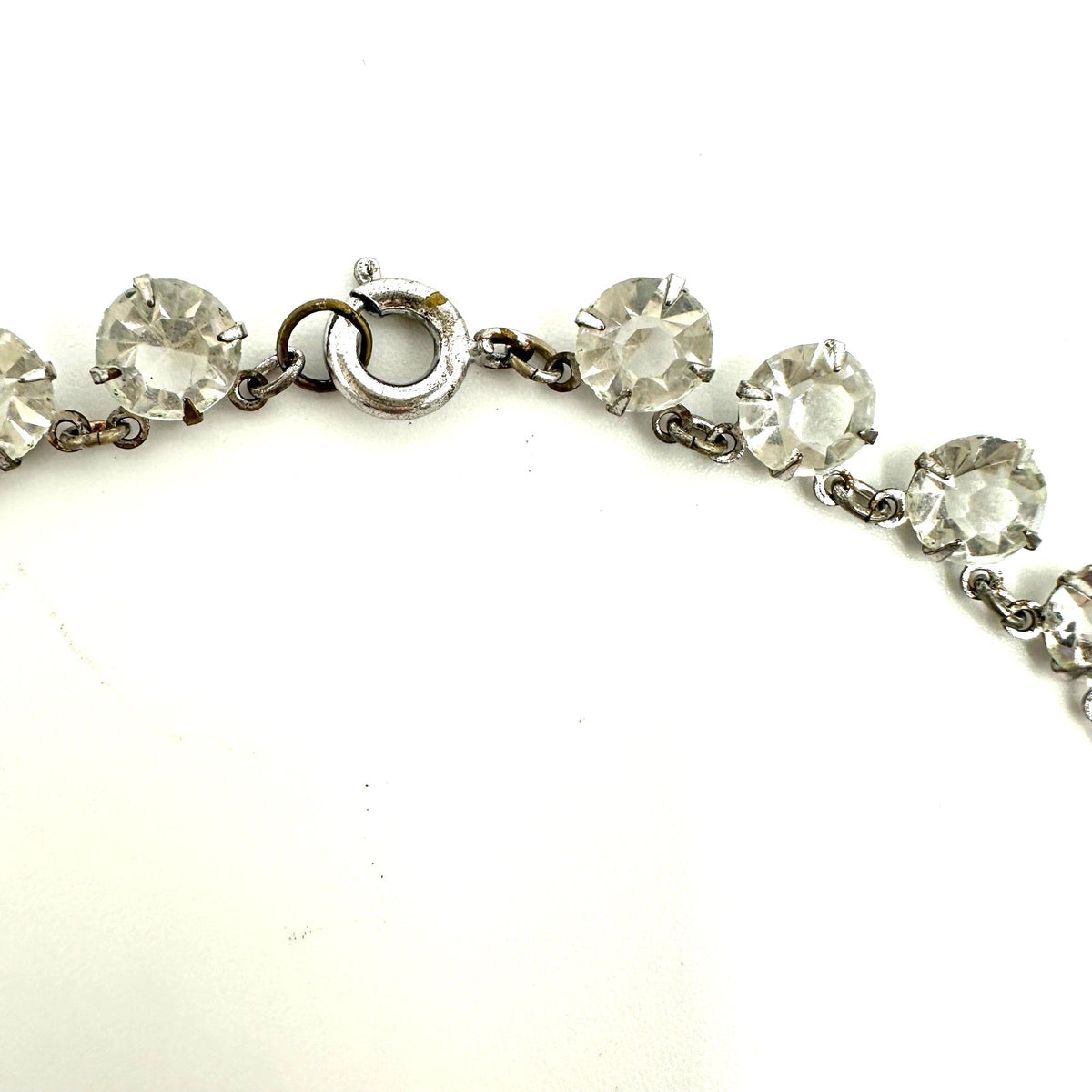 Antique Art Deco 1930s silver tone clear glass 7mm crystals rivière 15” necklace