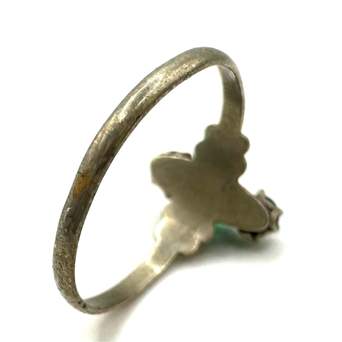 Antique Art Deco 1920s silver tone green Czech glass rhinestones ring 6.5