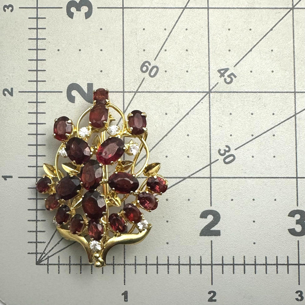 Gold plated real genuine red maroon garnets clear cubic zirconia CZ brooch