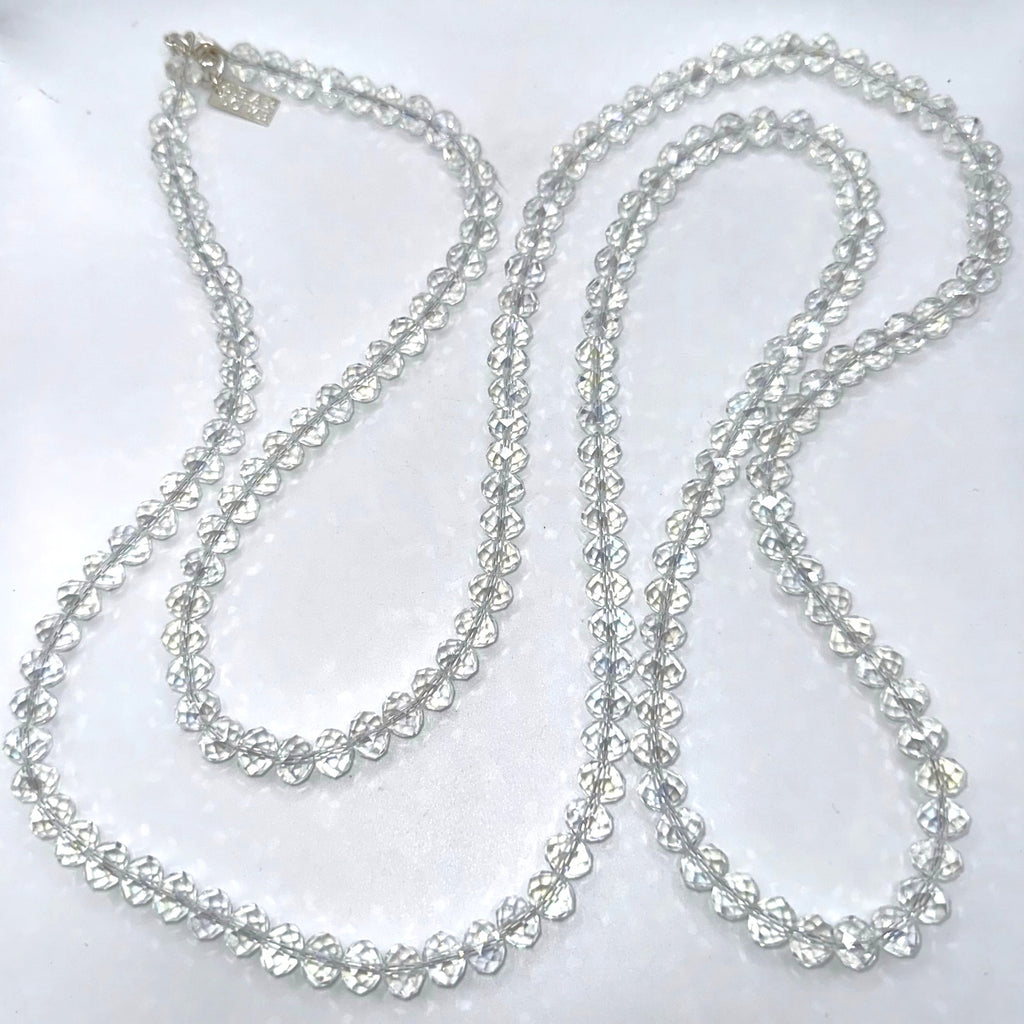 Shay Lowe clear faceted crystal glass beads beaded extra long 61” necklace