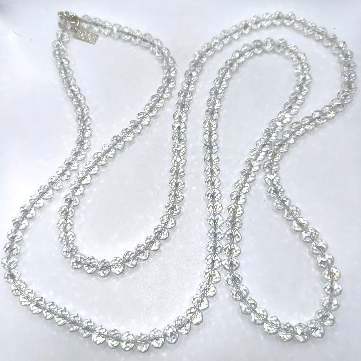 Shay Lowe clear faceted crystal glass beads beaded extra long 61” necklace