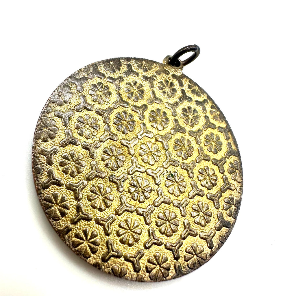 Chinese vintage gold tone cloisonné enamel crane bird disc round pendant