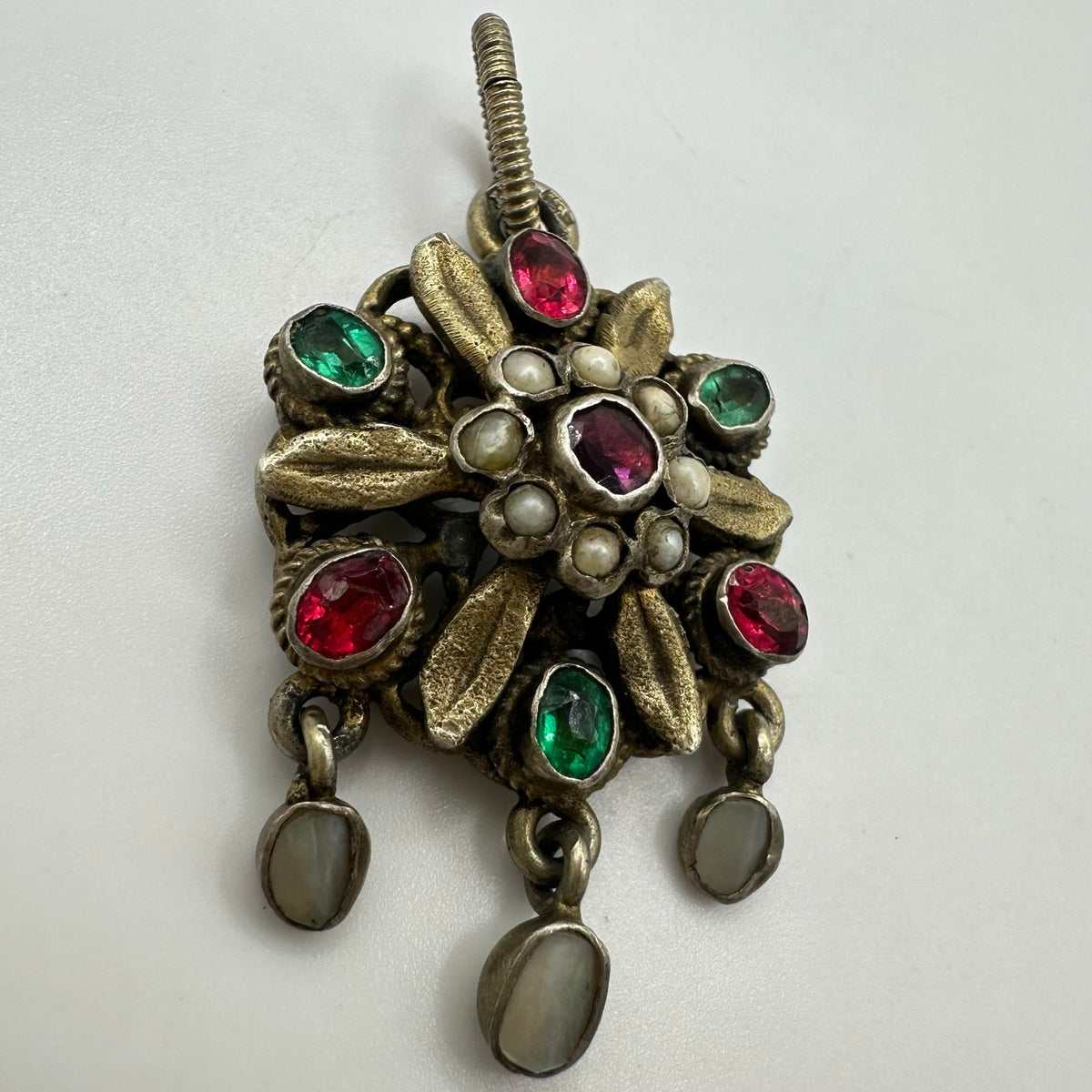 Antique 1800s Austro-Hungarian 800 silver gold gilt natural gemstones pendant