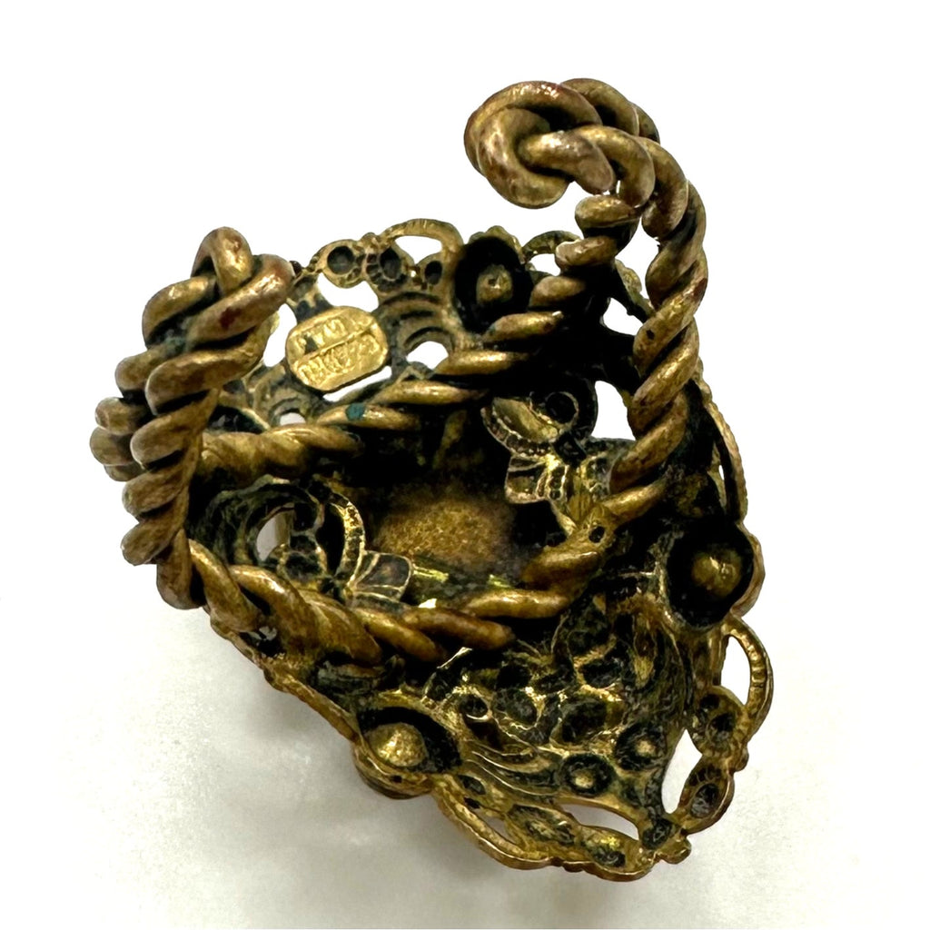 Czechoslovakia antique Art Deco gold tone brass resin cameo adjustable ring