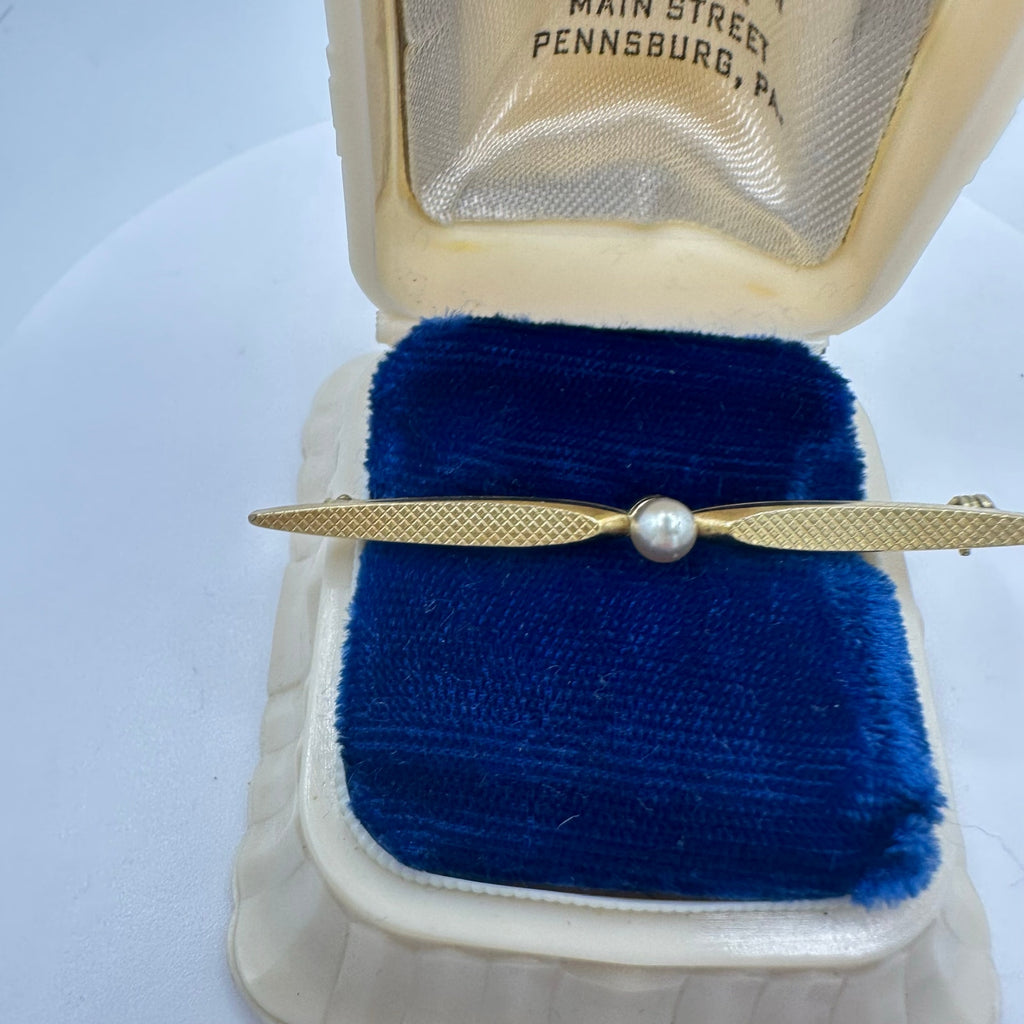 K&L Kordes & Lichtenfels 1960s vintage gold filled faux pearl bar pin brooch
