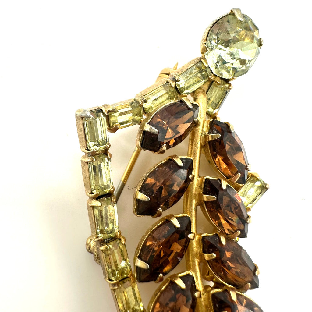 Rare Byer Bros vintage gold tone yellow topaz brown glass rhinestones brooch