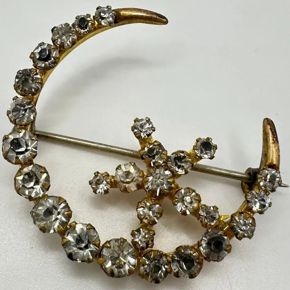 Victorian crescent moon brooch